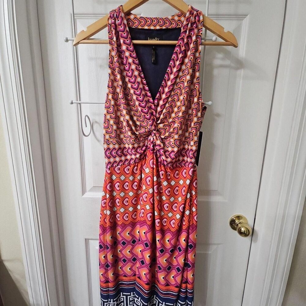 Laundry by Shelli Segal Sleeveless Twist-Front Geometric Print Midi Dress